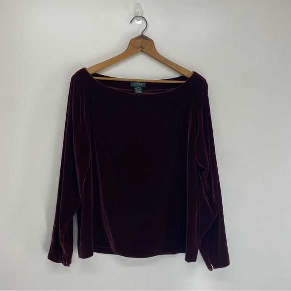 J. Crew Tops - J Crew size 14 deep rich velvet red-orange long sleeve boatneck top